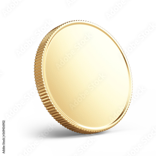 Banking, coin concept. Blank Golden coin isolated on white - 3d rendering mockup template photo