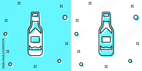 Black line Tabasco sauce icon isolated on green and white background. Chili cayenne spicy pepper sauce. Random dynamic shapes. Vector.