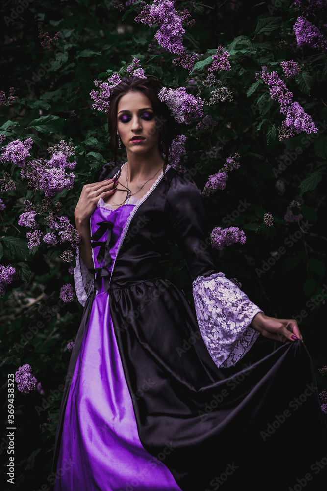Fototapeta premium Lady in black and purple baroque dress
