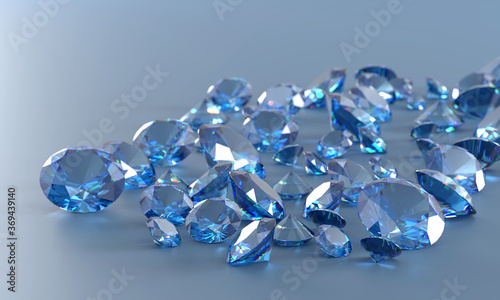 Blue diamonds group background 3D illustration.