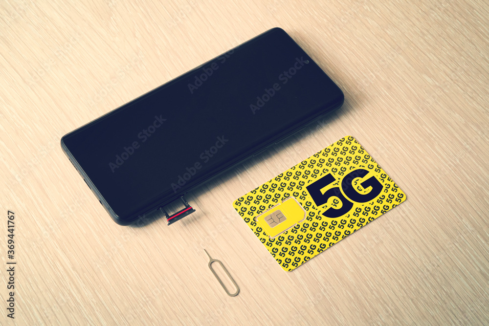 Broadband 5G mobile communication technology concept SIM card tray