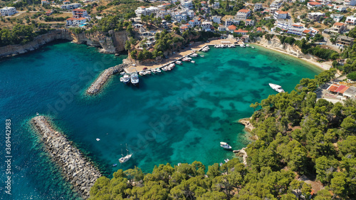 Aerial drone photo of famous small fishing port and village of Votsi in island of Alonissos, Sporades, Greece © aerial-drone