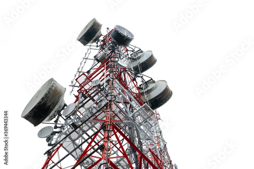 Look up to view the telecommunication pole isolated on white background