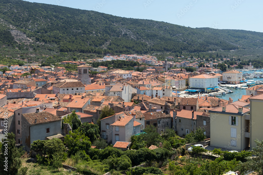 Panoramic view of Cres town on island of Cres, Adriatic sea, Croatia, Europe.