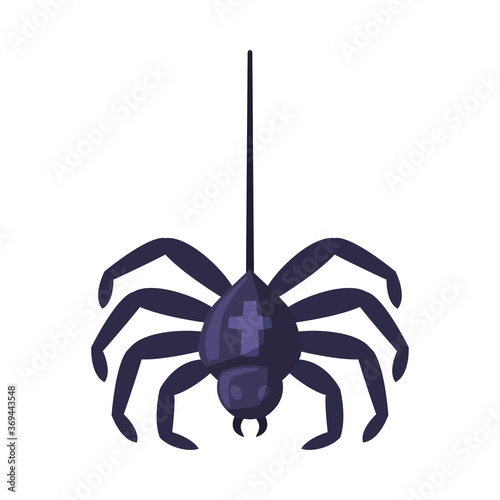 Hanging Spider, Happy Halloween Object Cartoon Style Vector Illustration on White Background