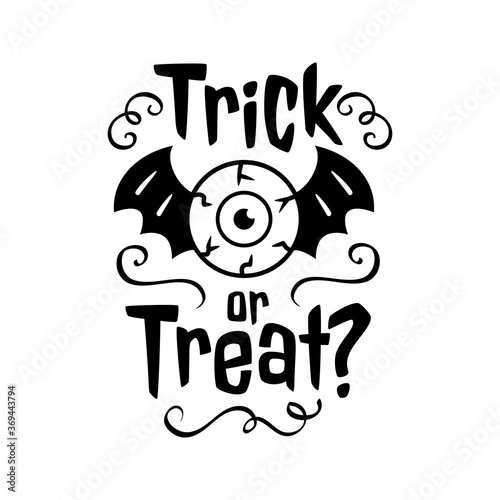 Trick or Treat emblem Happy Halloween card. Trick or treat black emblem on white background. Vector flat illustration