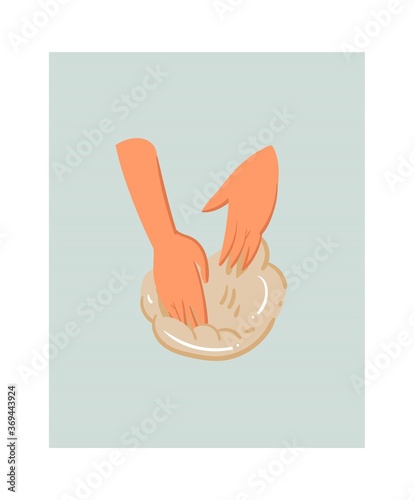 Hand drawn vector abstract modern cartoon cooking time fun illustrations icon with kneading dough woman hands isolated on white background.Food cooking illustrations concept design