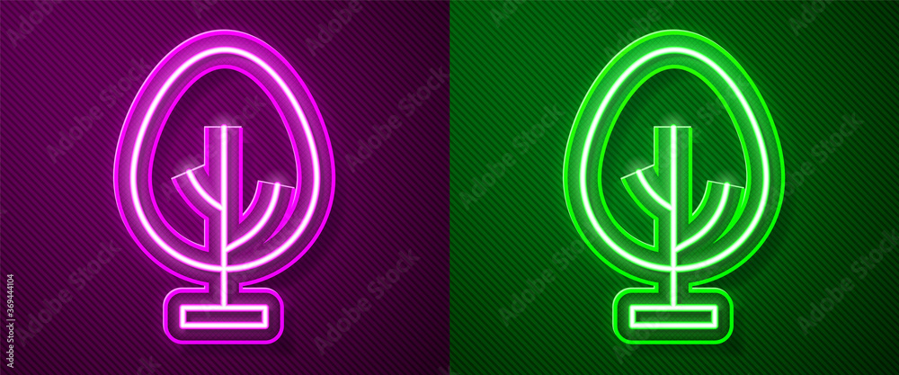 Glowing neon line Tree icon isolated on purple and green background. Forest symbol. Vector. Glowing neon line Tree icon isolated on purple and green background. Forest symbol. Vector.