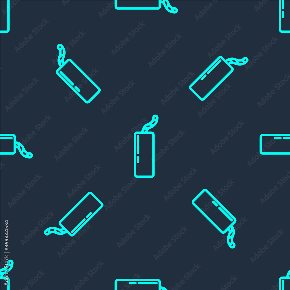 Green line Detonate dynamite bomb stick and timer clock icon isolated seamless pattern on blue background. Time bomb - explosion danger concept. Vector. Green line Detonate dynamite bomb stick and timer clock icon isolated seamless pattern on blue background. Time bomb - explosion danger concept. Vector.