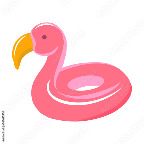 A giant floating pink flamingo. Inflatable rubber ring for children and adults, for pools, sea, oceans, rivers, lakes. Vector illustration for your design isolated on, tczhv background
