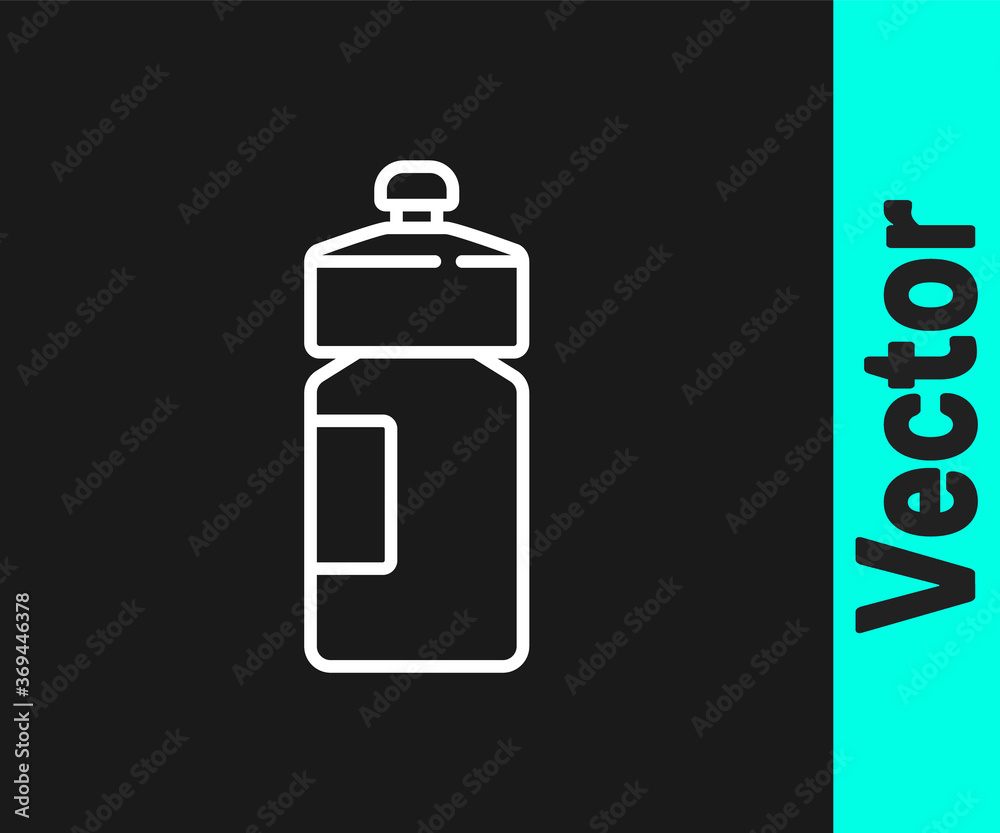 White line Fitness shaker icon isolated on black background. Sports shaker bottle with lid for water and protein cocktails. Vector. White line Fitness shaker icon isolated on black background. Sports shaker bottle with lid for water and protein cocktails. Vector.