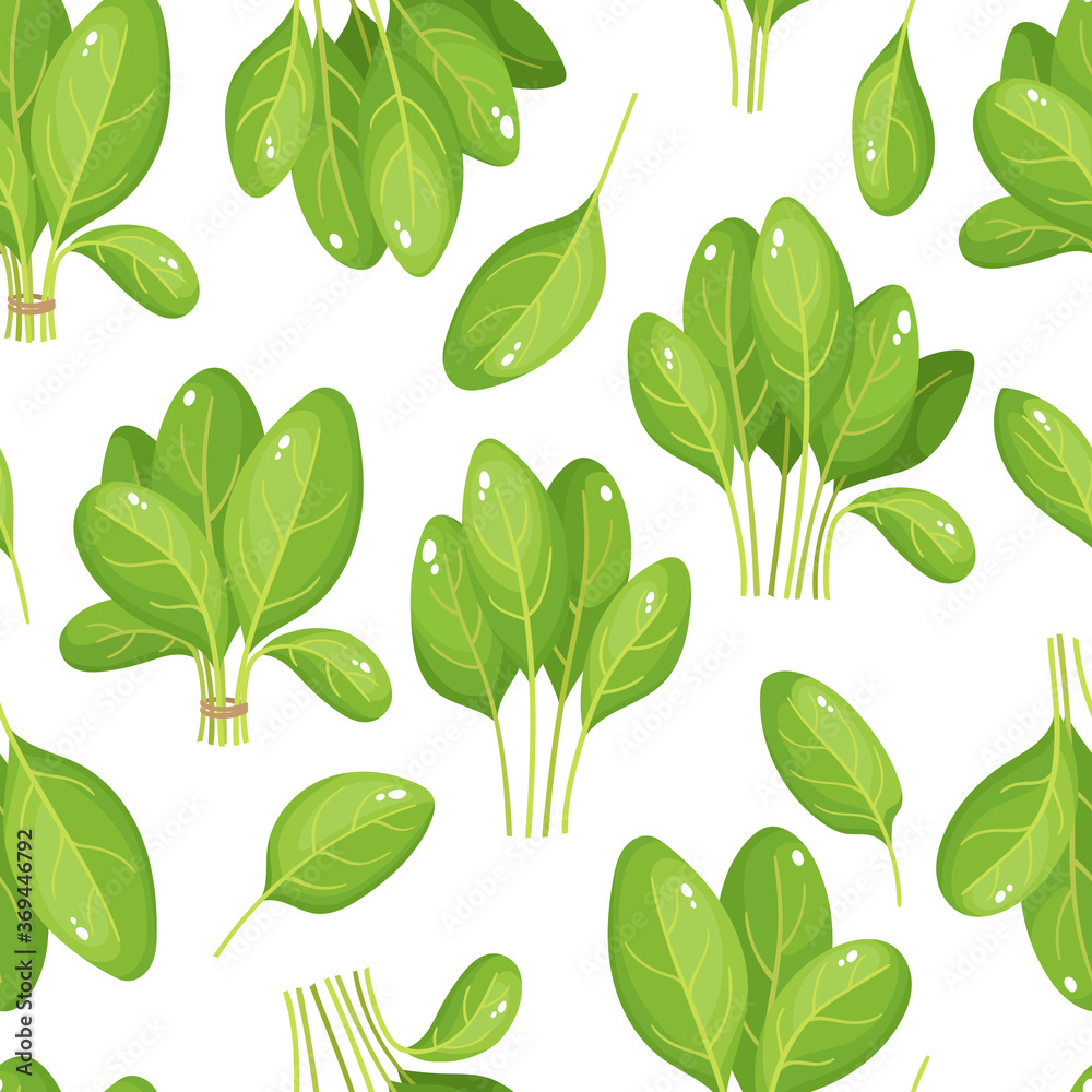 Cartoon bright spinach seamless pattern isolated on white