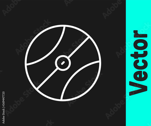 White line Basketball ball icon isolated on black background. Sport symbol. Vector.