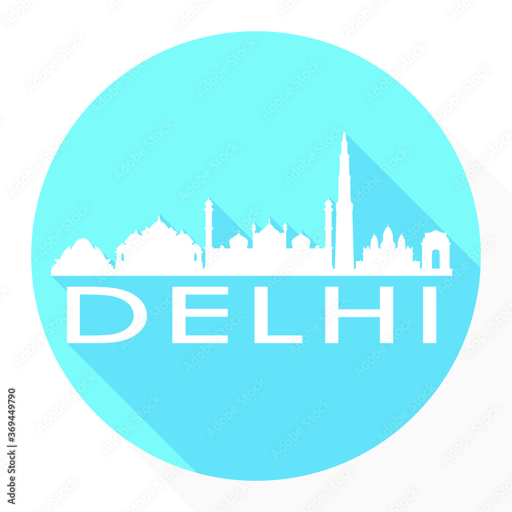 Delhi India Asia Flat Icon Skyline Silhouette Design City Vector Art Famous Buildings.