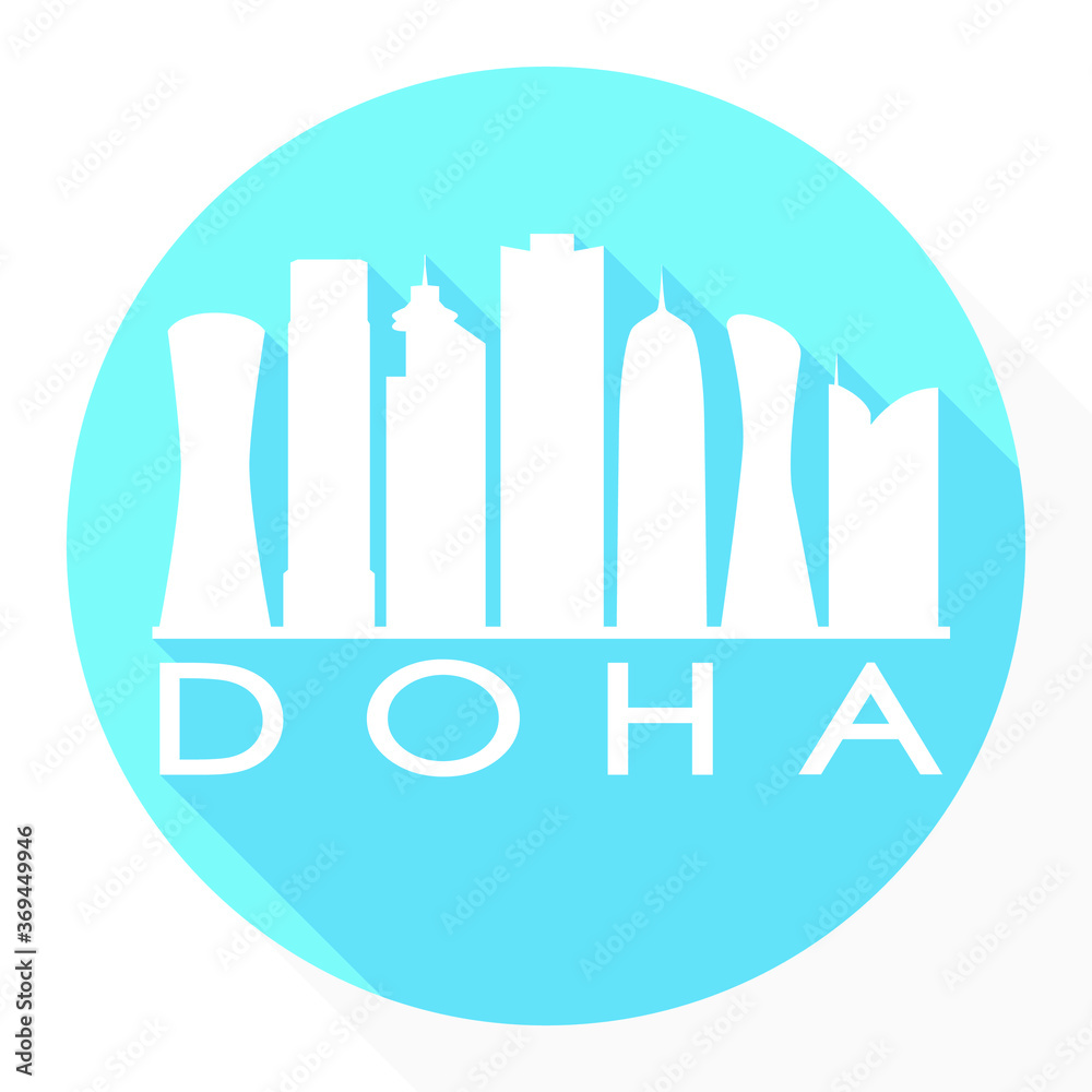 Doha Qatar Flat Icon Skyline Silhouette Design City Vector Art.