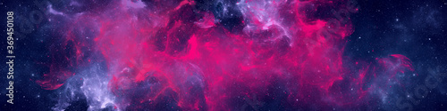 Nebula and stars in night sky web banner. Space background. photo