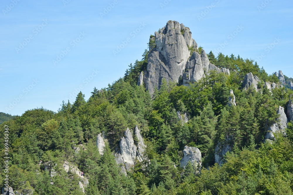 Beautiful Sulov rocks with forrests around during the summer in national nature reserve Sulov rocks in Slovakia