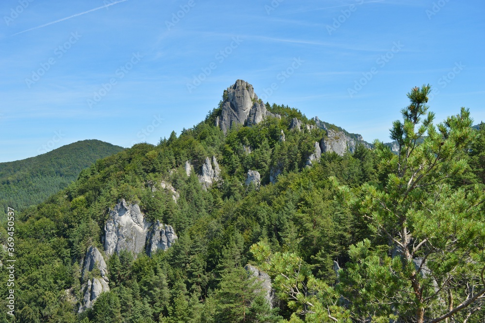 Beautiful Sulov rocks with forrests around during the summer in national nature reserve Sulov rocks in Slovakia