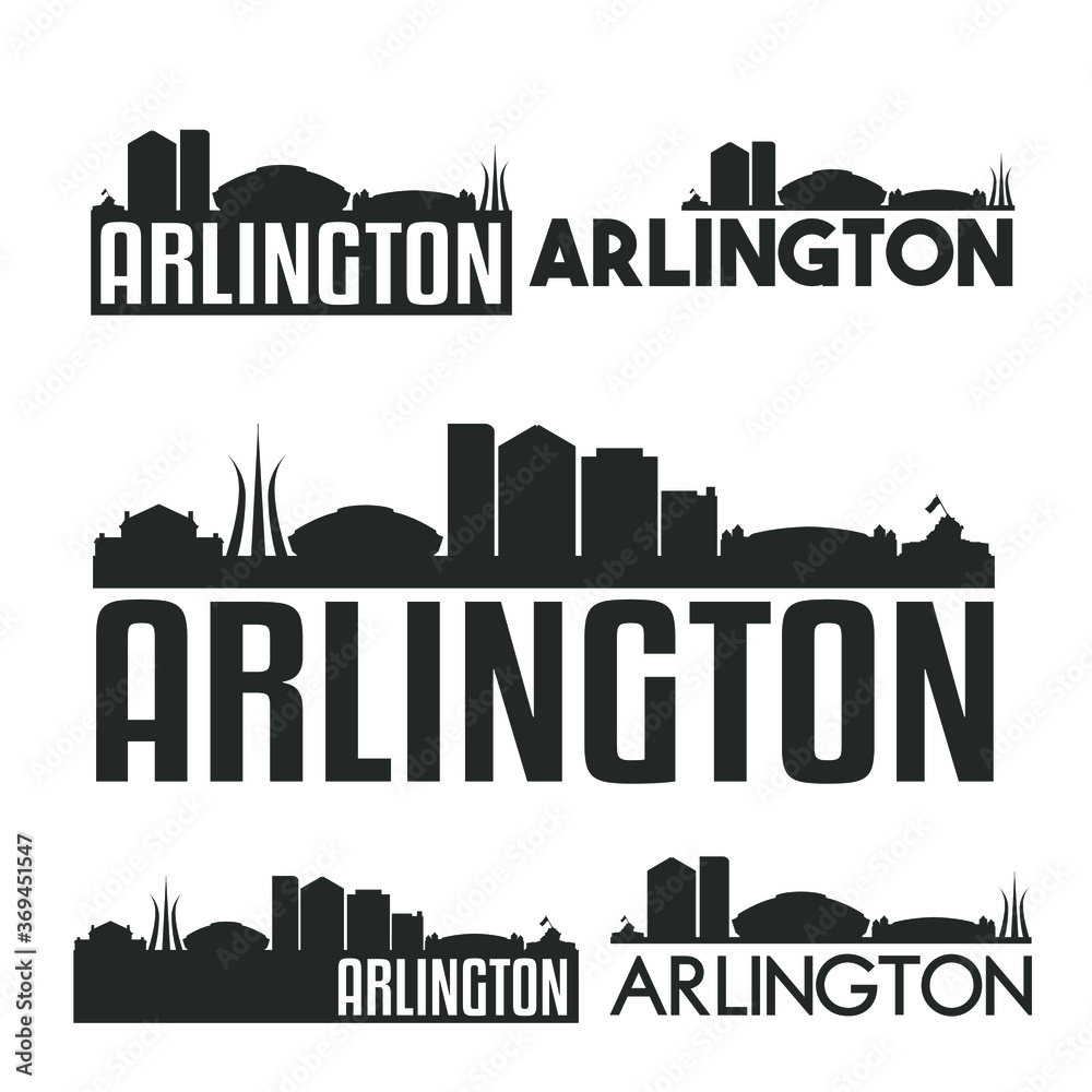 Arlington Texas Flat Icon Skyline Vector Silhouette Design Set.