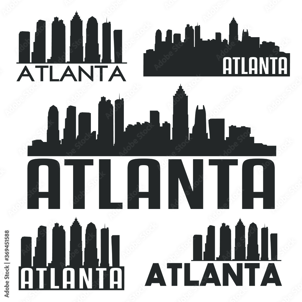 Atlanta Georgia USA Flat Icon Skyline Silhouette Design City Vector Art Famous Buildings Set.