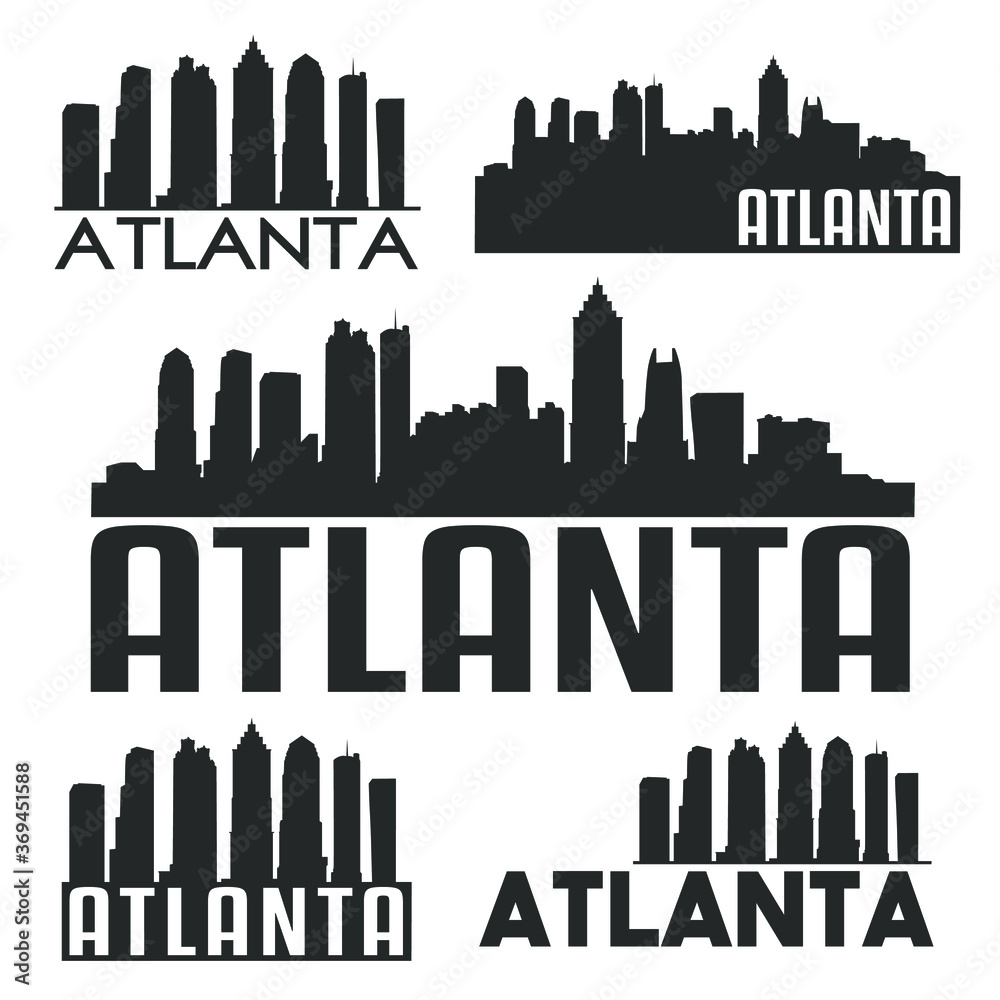 Atlanta Georgia USA Flat Icon Skyline Silhouette Design City Vector Art Famous Buildings Set. Atlanta Georgia USA Flat Icon Skyline Silhouette Design City Vector Art Famous Buildings Set.