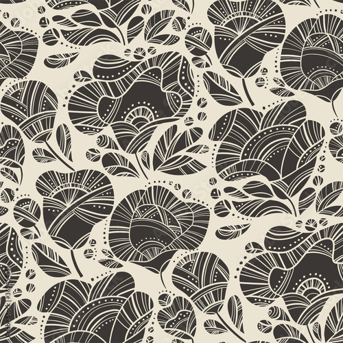 Monochrome folk style flowe...