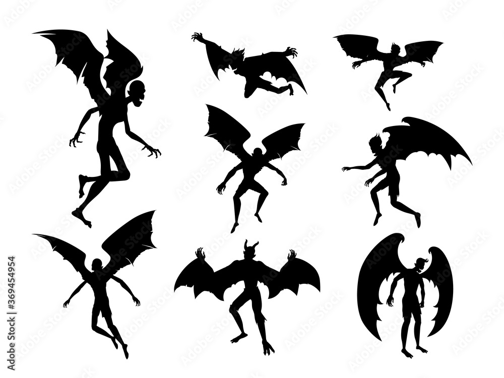 Silhouette bat devil in the human body. Men spirit with bat wing in ...