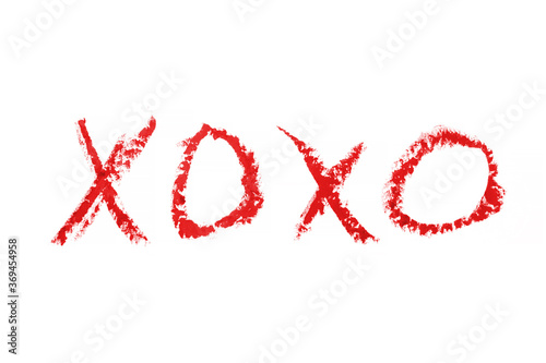 Wallpaper Mural kiss word romantic xoxo written by lipstick trace red on white background Torontodigital.ca