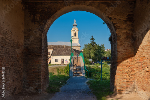 Quadro su tela Bac, Serbia - July 22, 2020: Pedestrian bridge for crossing the Danube-Tisa-Danube canal in the town of Bac