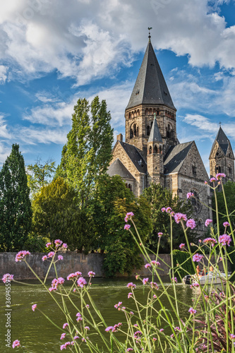 View of Metz with Temple Neuf at the Moselle River, Lorraine, France