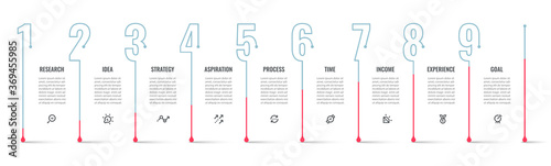 Vector Infographic design with 9 options or steps. Infographics for business concept. Can be used for presentations banner, workflow layout, process diagram, flow chart, info graph