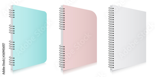 Blank Spiral Binder Notebook Cover Mockup Vector Illustration Set With Different Colors. Easy Editable Templates Isolated On White Background.