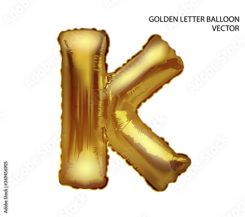 Gold inflatable toy foil balloons font. Letter K. 3D vector realistic. You can change the color.