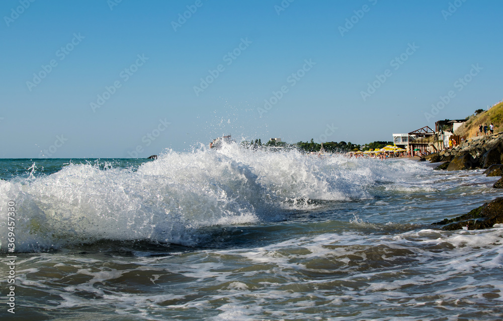 The rough sea. Big waves. The Black Sea coast, in Romania.