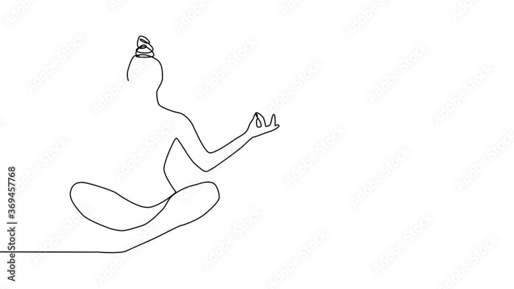 Self-drawing a simple animation of one continuous exercise of drawing one line, a person takes up yoga, a healthy lifestyle, health, sport, fitness.