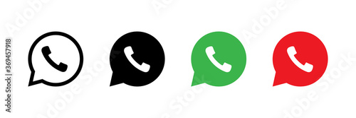 Phone icon. Chat bubble icon. Vector isolated elements. Black, green, red button in the smart phone. Stock vector. EPS 10 photo