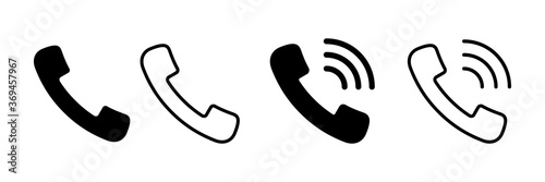 Phone icon. Vector isolated signs. Phone call, handset elements with waves isolated on white background. Telephone icon. Stock vector.