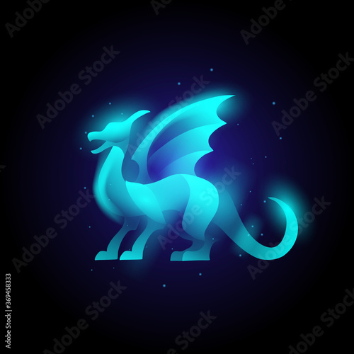 Dragon modern animal logo vector with neon vibrant colors  abstract.