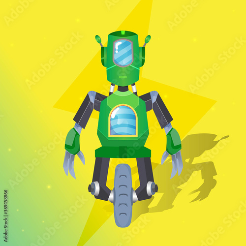 green mechanic robot toy isolated on yellow background
