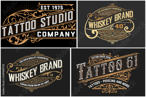 Set of 4 Vintage Logos organized by layers