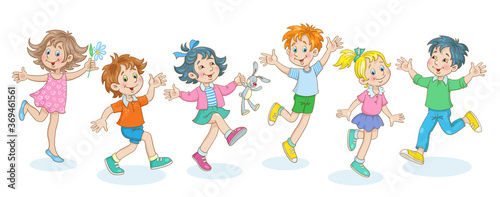 Dancing children. In cartoon style. Isolated on white background. Vector illustration.