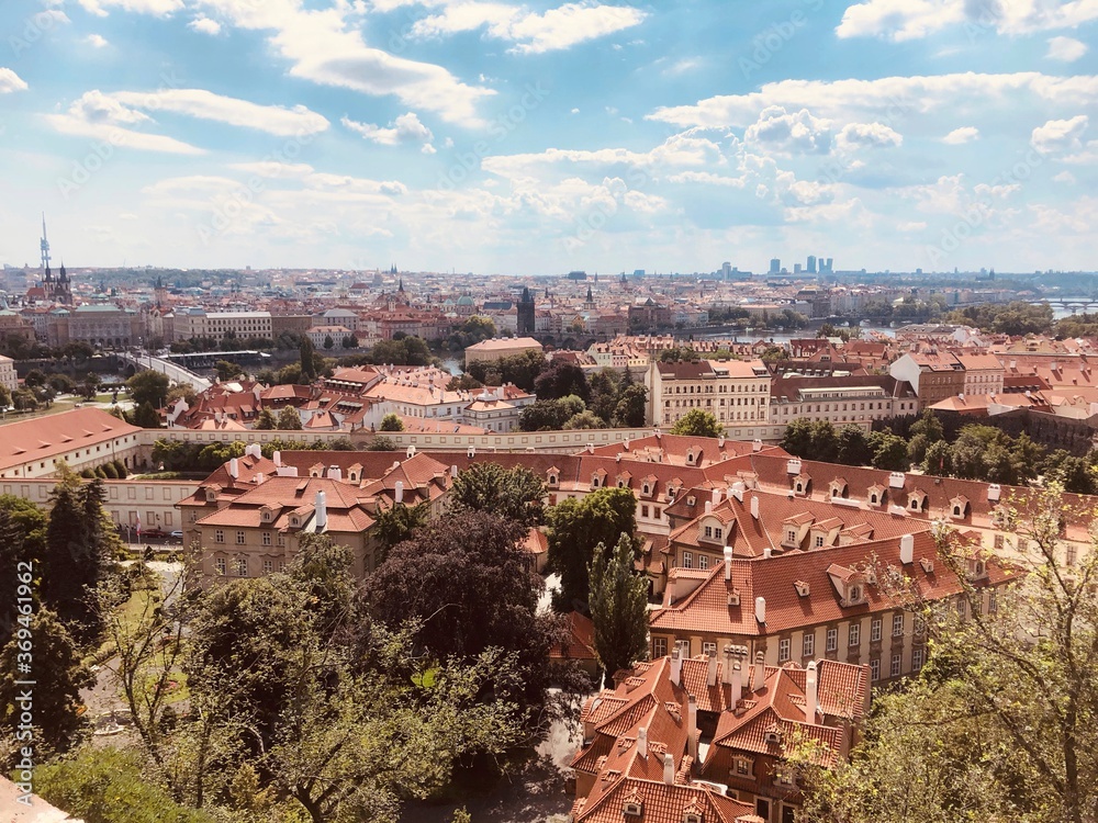Panoramic view over Prague, Czechia, or Czech Republic, from the Prague Castle.