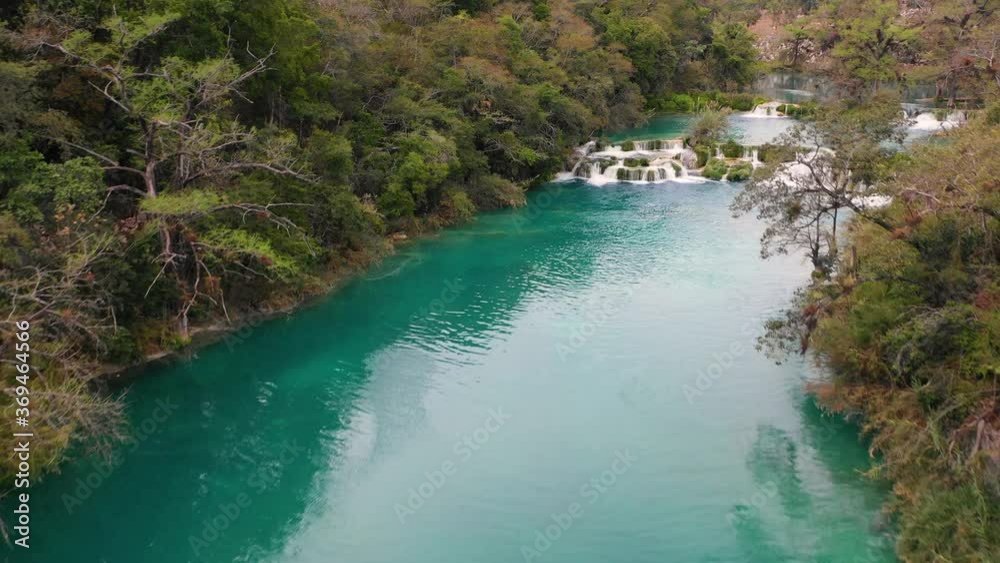 Aerial view of El Meco Waterfall in San Luis Potosi, Mexico.