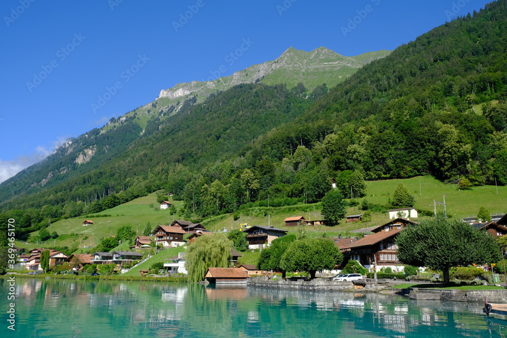 Oberreid village and Brienzersee lake, Berner Oberland, Switzerland