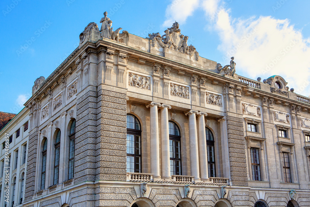 Vienna Hofburg Architecture . Building with sculptures on top in Vienna downtown