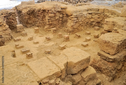 View of Public Baths and a caldarium with an underfloor heating system at the Neolithic period Kourion Ancient city in Cyprus photo