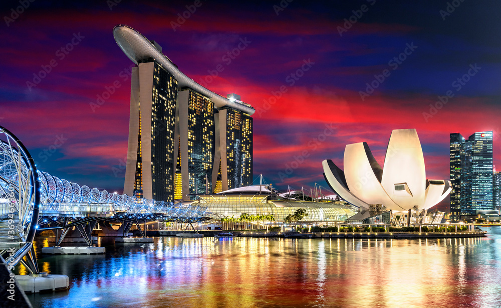 Singapur;  " Marina Bay " am Abend. - obrazy, fototapety, plakaty 