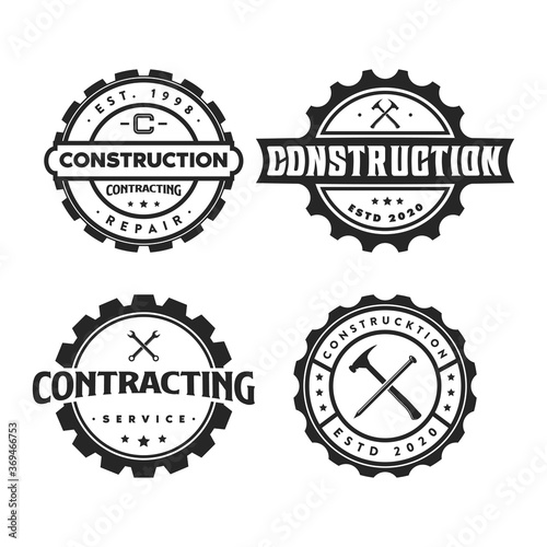vintage construction logo, icon and illustration