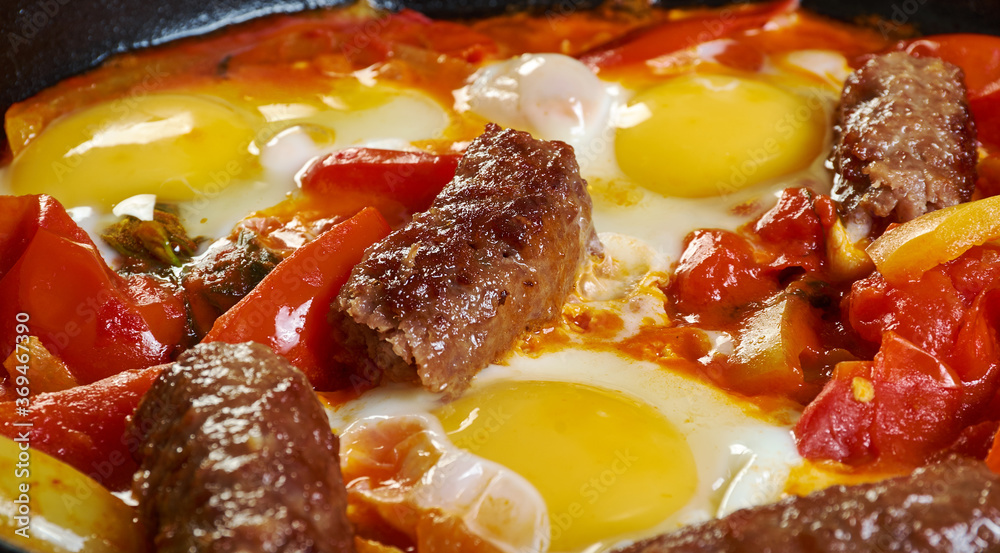 Middle Eastern eggs with merguez Middle Eastern eggs with merguez