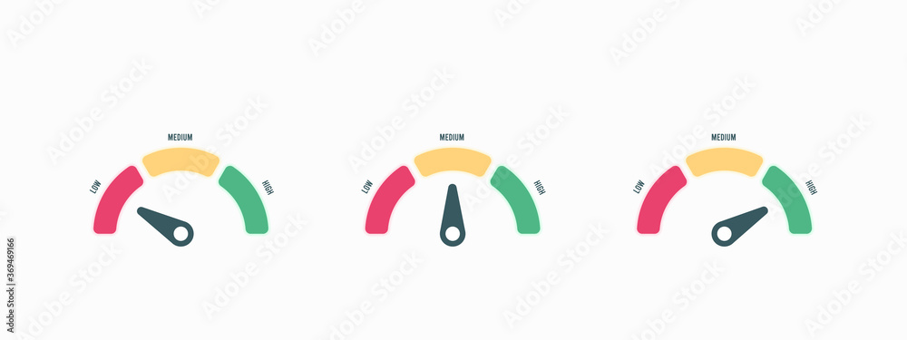 Radial scale from red to green with arrow hand pointer. Vector illustration. Radial scale from red to green with arrow hand pointer. Vector illustration.